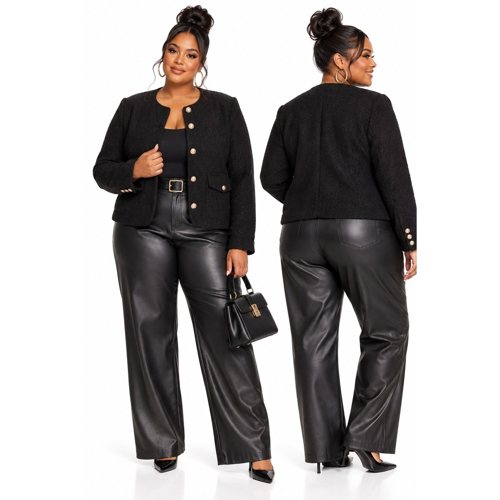 Universal Thread Womens Black Button-Front Textured Jacket Gold Buttons 2X NWT